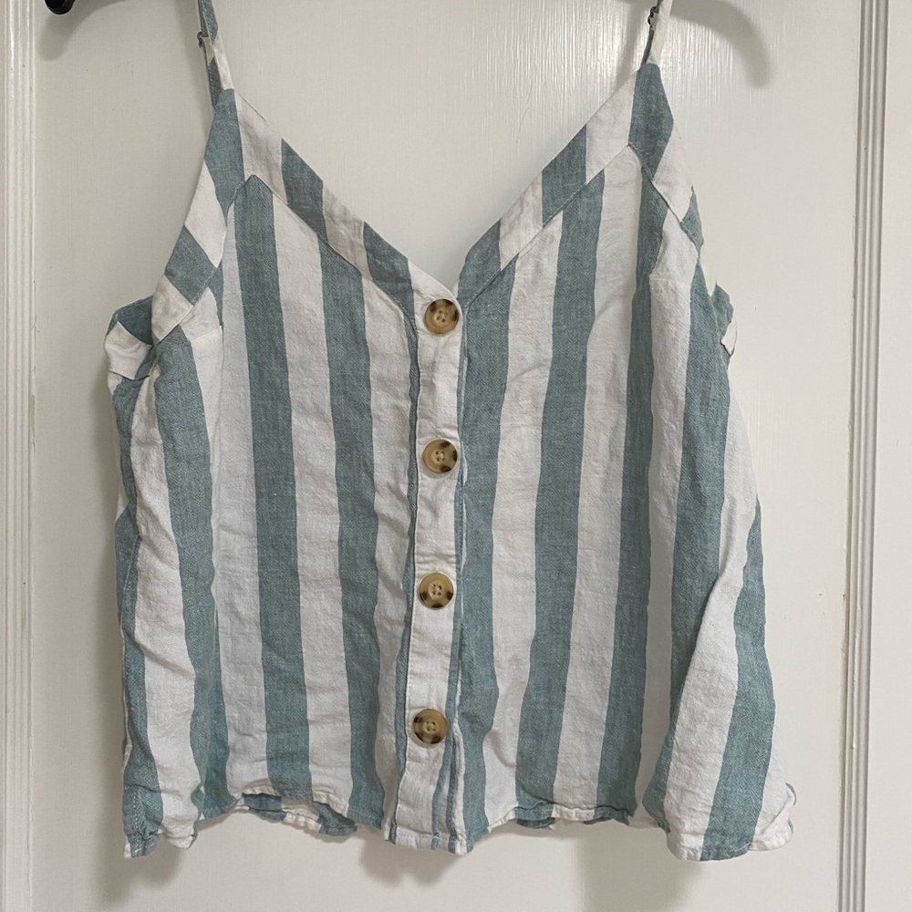 Abercrombie & Fitch Blue and White Striped Linen Top